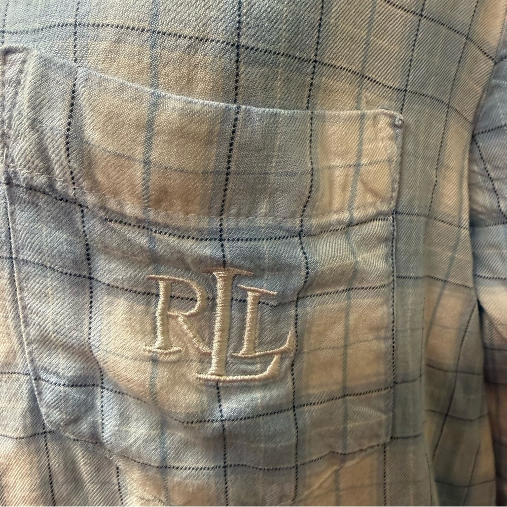 Lauren Ralph Lauren Blue Plaid Shirt Dress Tunic Button Down Roll Sleeve L - Picture 4 of 11